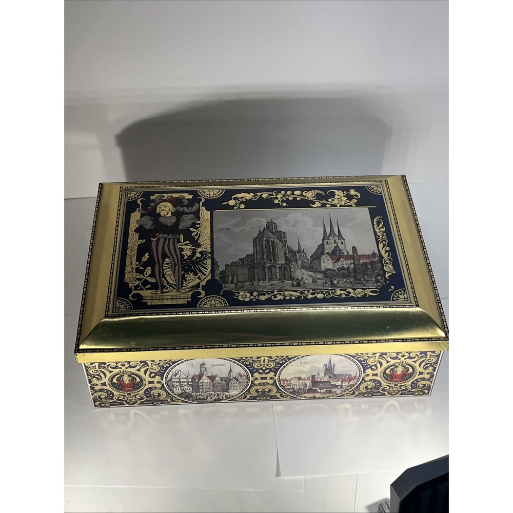 Henry Lambertz GMBH‎ & Co Tin Biscuit Box Hinged Chest 1998 Aachen Germany 14.5"